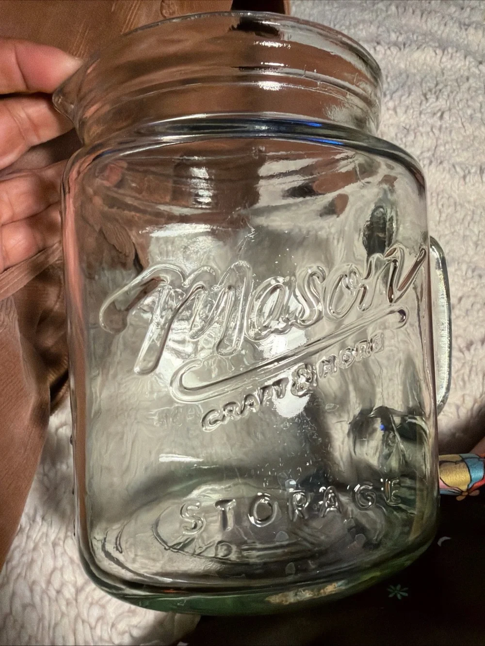 68oz 2L Vtg looking Retro Mason Clear Glass Storage Jar with Handle - Clear